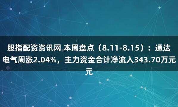 股指配资资讯网 本周盘点（8.11-8.15）：通达电气周涨2.04%，主力资金合计净流入343.70万元