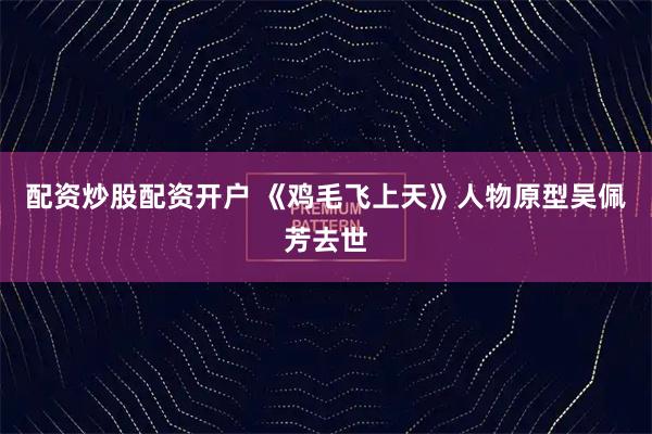 配资炒股配资开户 《鸡毛飞上天》人物原型吴佩芳去世